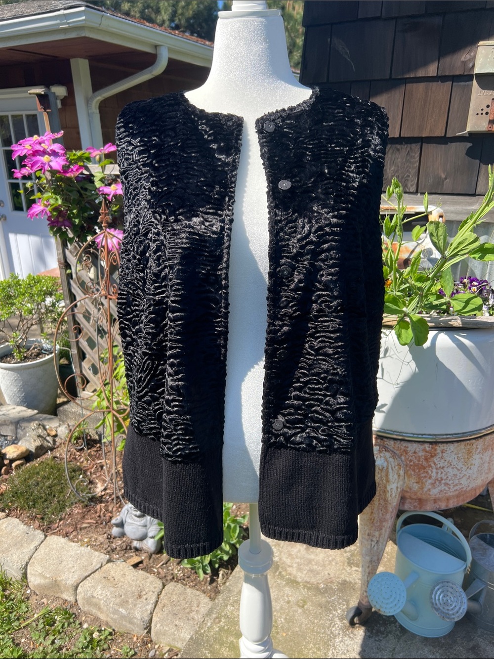 Adrianna Papell Black Textured Open-Front Vest